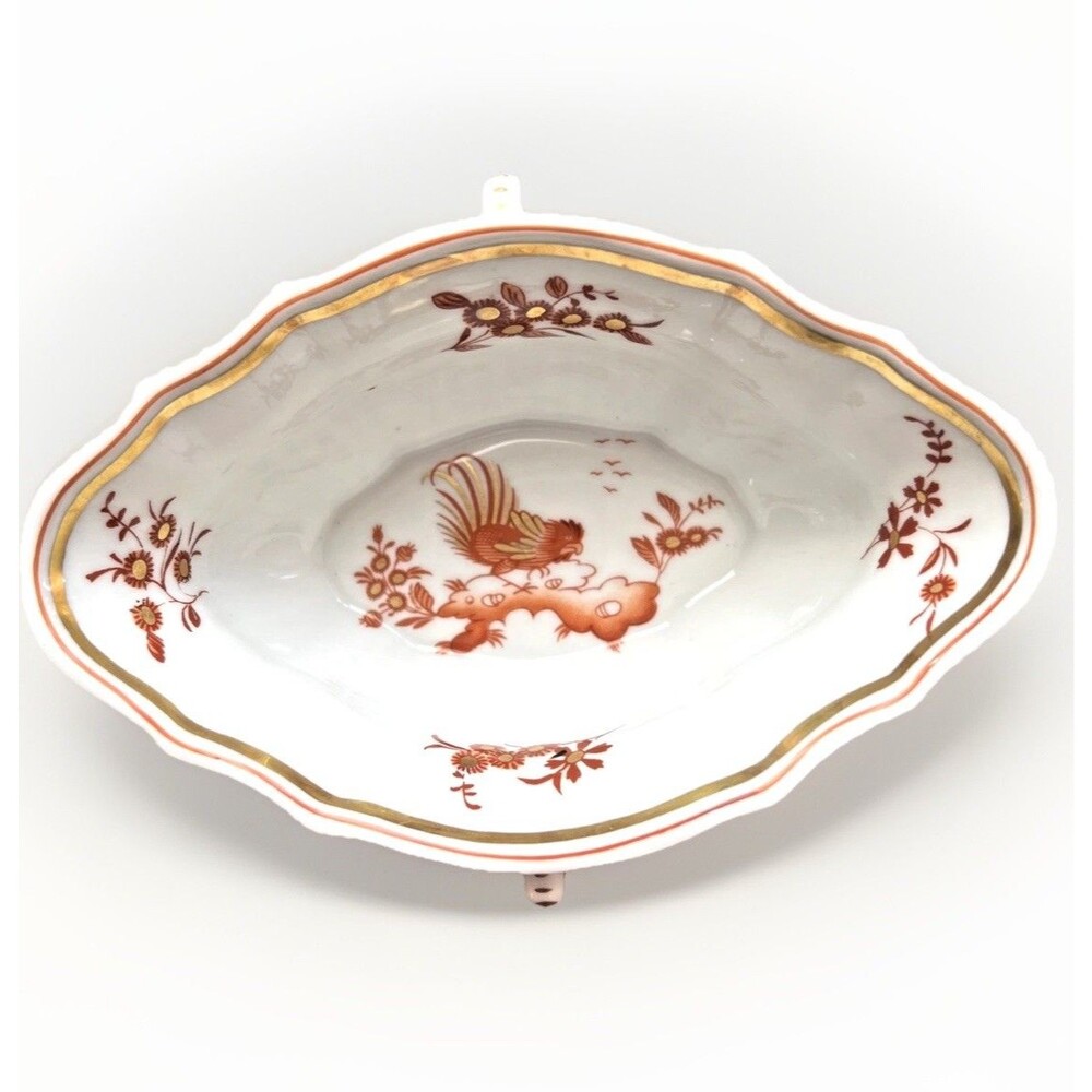 RICHARD GINORI Siena Rust ROOSTER SAUCE BOAT HANDLED RUST ORANGE WHITE OVAL